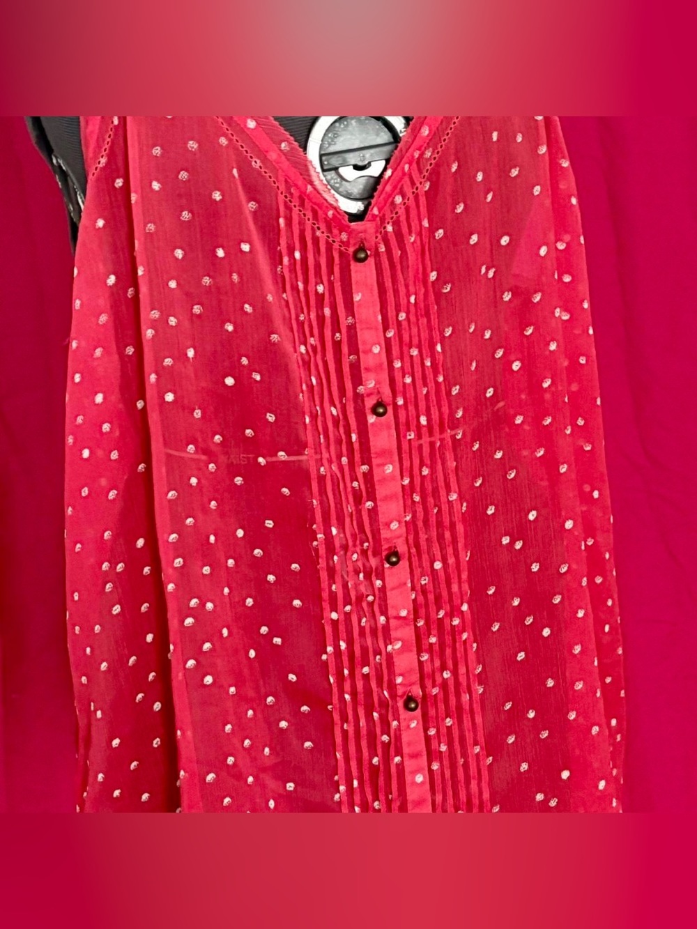 vintage aerie y2k Red Polka Dot Button-Front Top blouse long cami sheer flowy